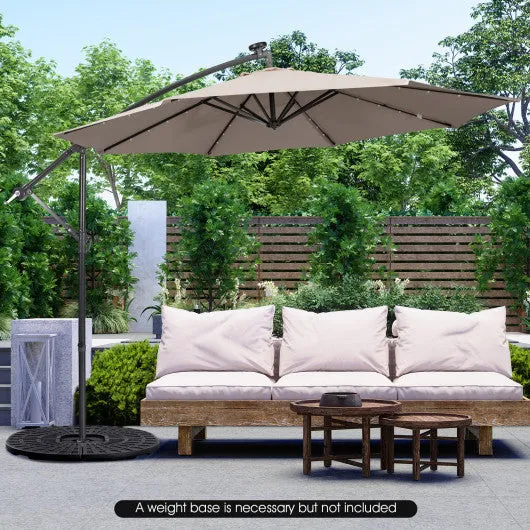 10 Feet Patio Solar Powered Cantilever Umbrella with Tilting System-Coffee