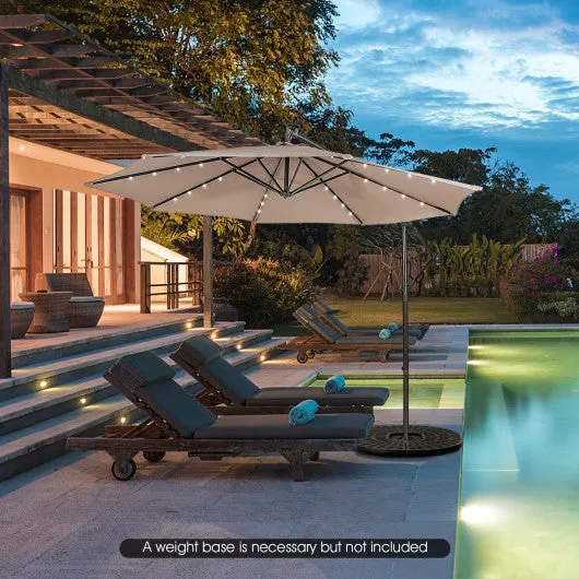 10 Feet Patio Solar Powered Cantilever Umbrella with Tilting System-Coffee