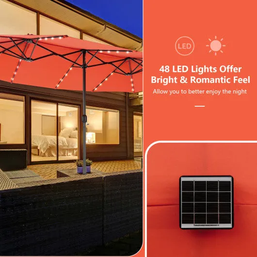 15 Feet Double-Sided Patio Umbrella with 48 LED Lights-Orange