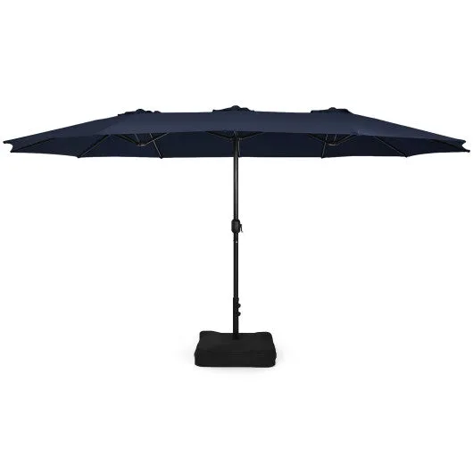 15 Feet Double-Sided Twin Patio Umbrella with Crank and Base-Navy