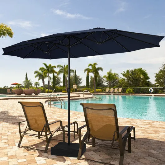 15 Feet Double-Sided Twin Patio Umbrella with Crank and Base-Navy