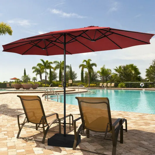 15 Feet Double-Sided Twin Patio Umbrella with Crank and Base-Red