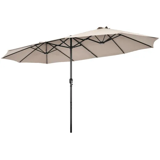 15 Feet Patio Double-Sided Umbrella with Hand-Crank System-Beige