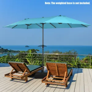 15 Feet Patio Double-Sided Umbrella with Hand-Crank System-Turquoise