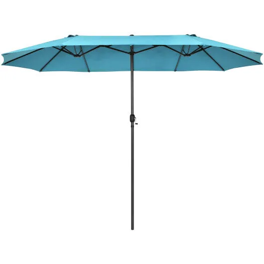 15 Feet Patio Double-Sided Umbrella with Hand-Crank System-Turquoise