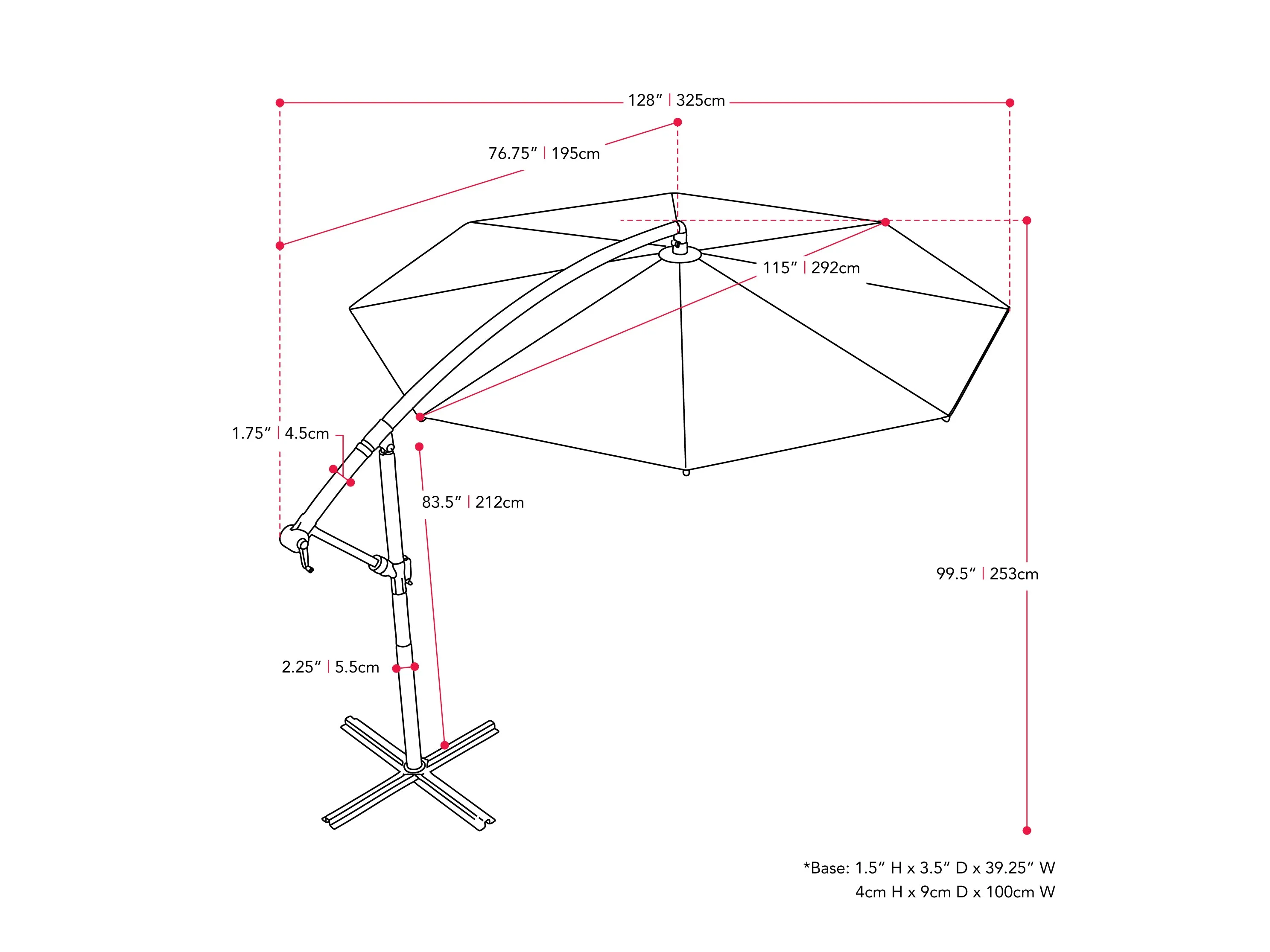 9.5ft Tilting Offset Patio Umbrella - Wine Red