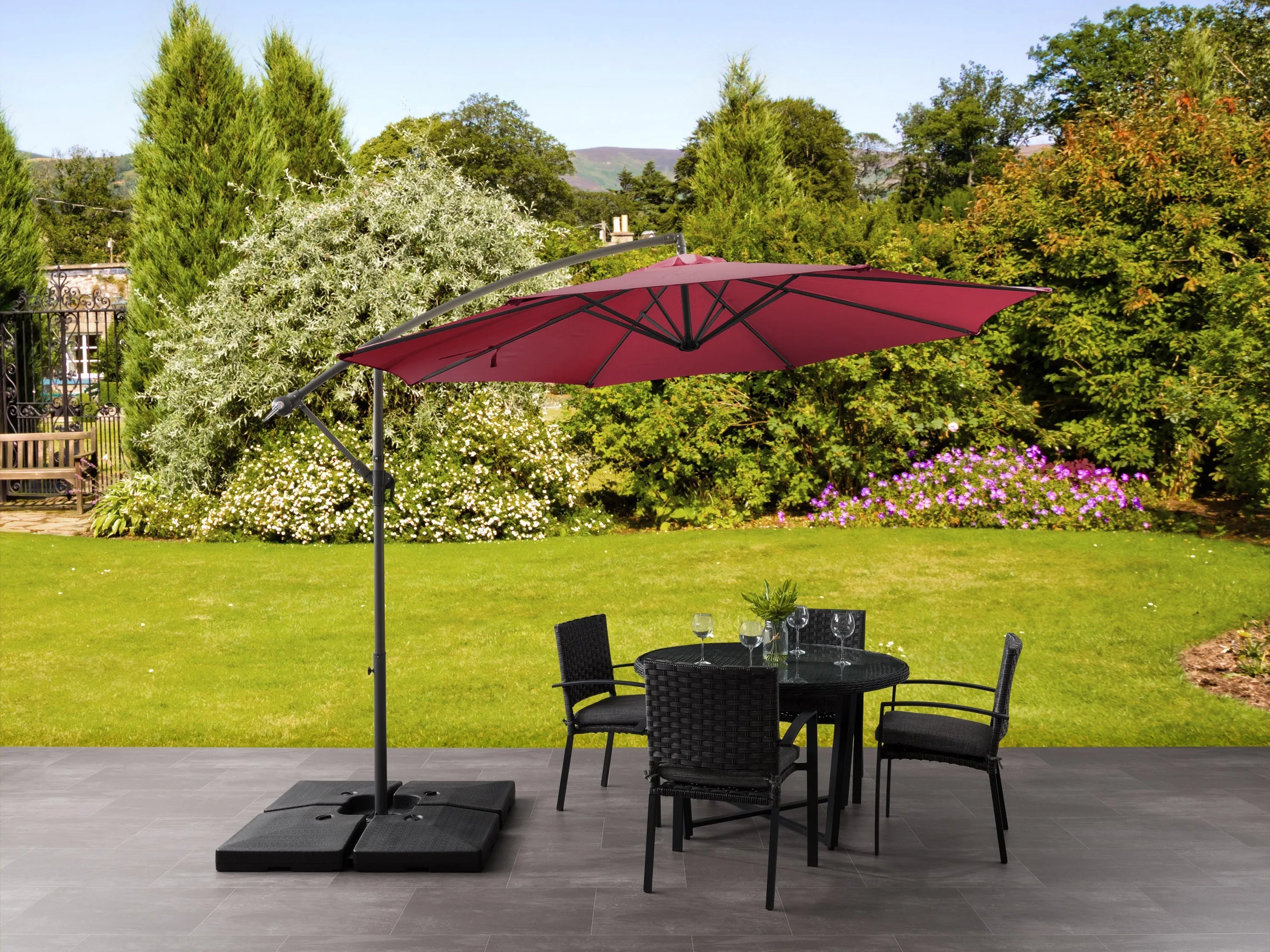 9.5ft Tilting Offset Patio Umbrella - Wine Red