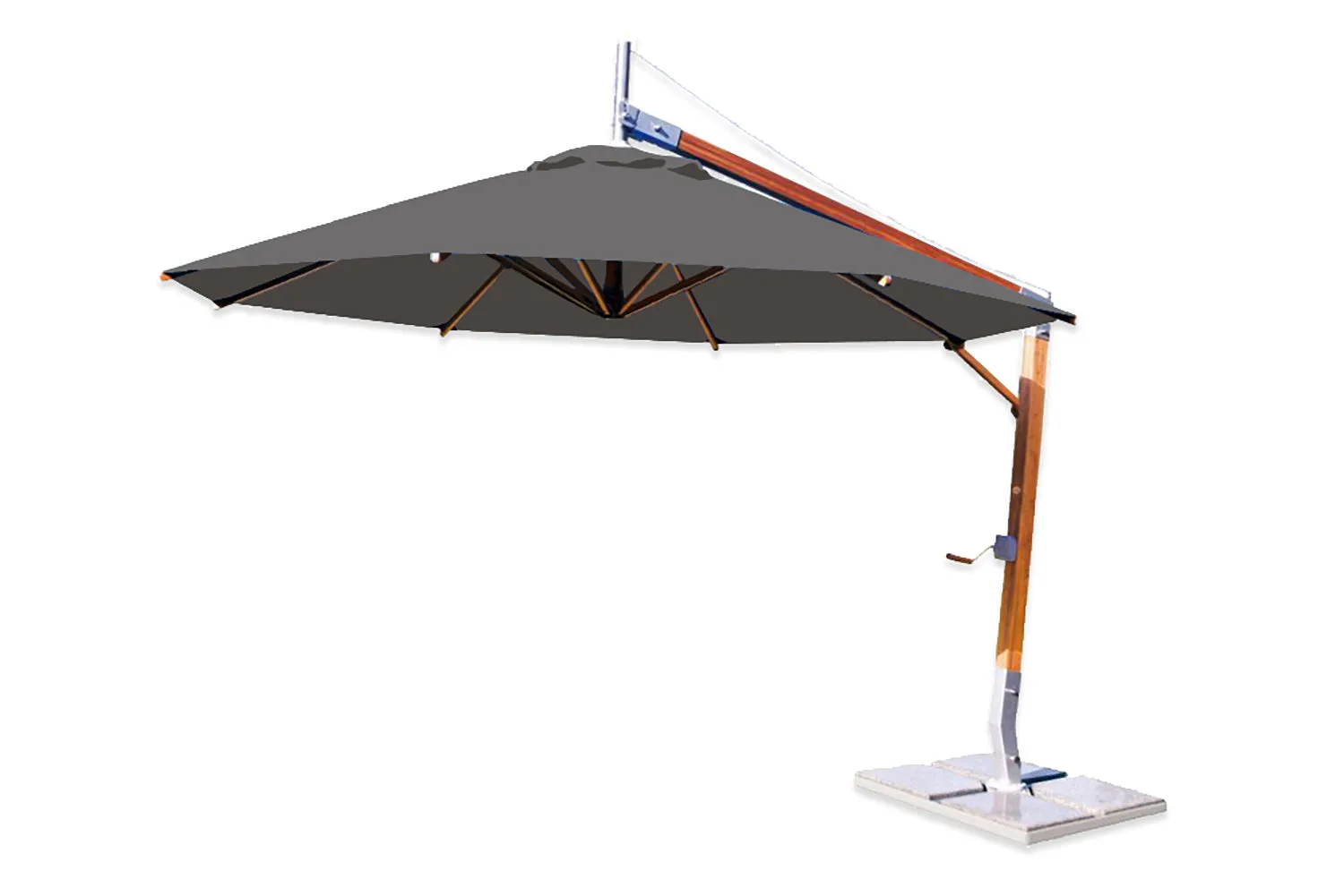 Bambrella 10' Round Sirocco Side Wind Bamboo Manual Lift Cantilever Umbrella