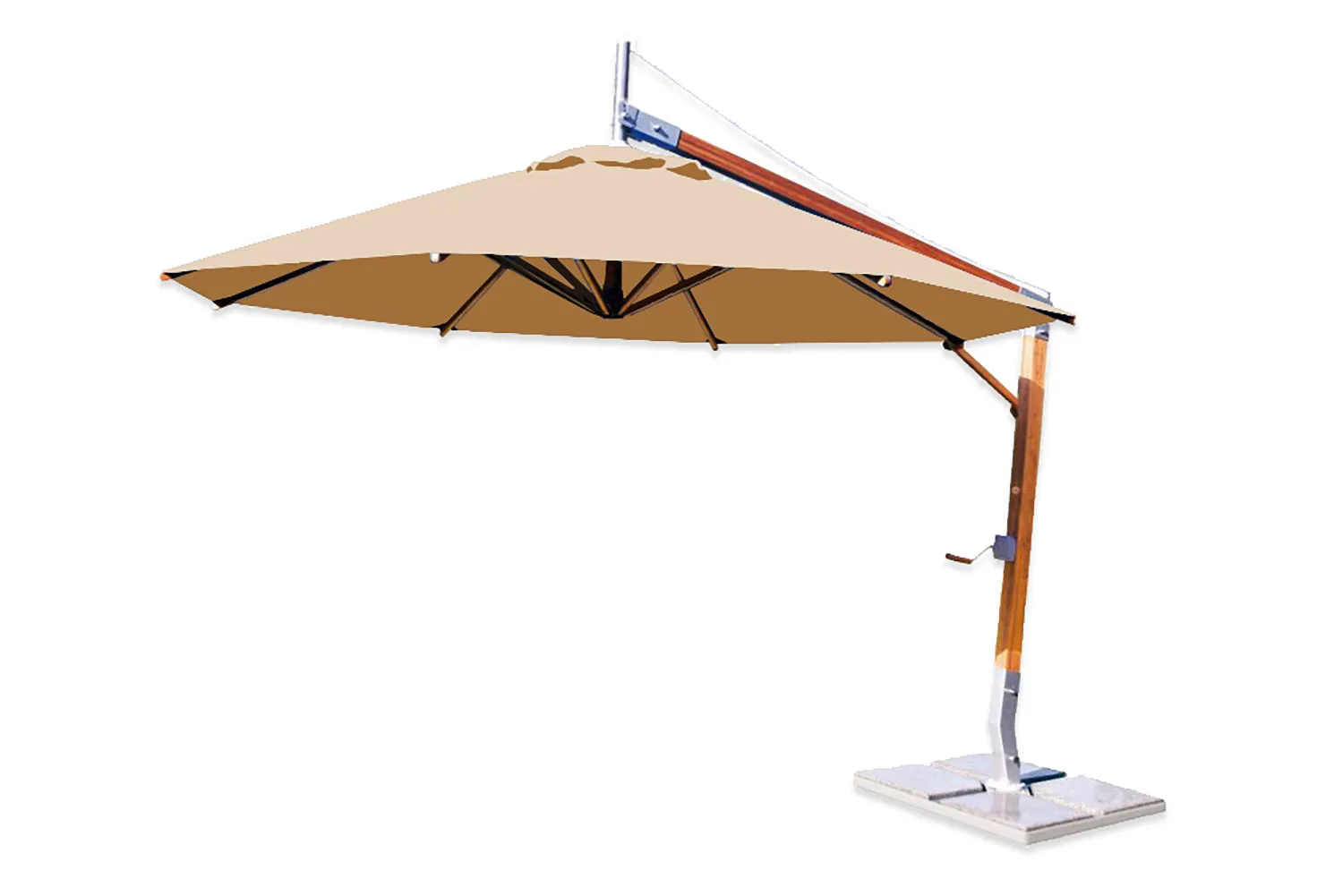 Bambrella 10' Round Sirocco Side Wind Bamboo Manual Lift Cantilever Umbrella