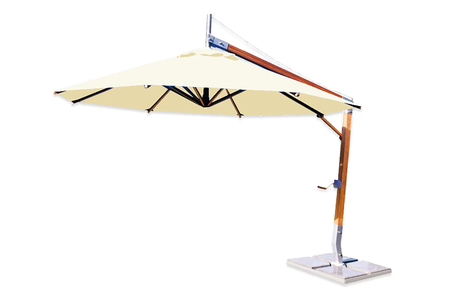 Bambrella 10' Round Sirocco Side Wind Bamboo Manual Lift Cantilever Umbrella