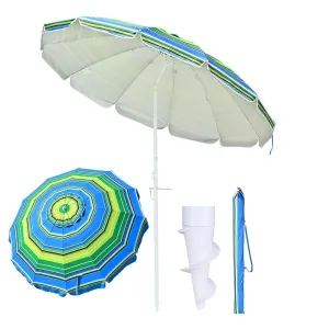 Beach Umbrella w/ Sand Anchor 7ft Tilt 12-Rib