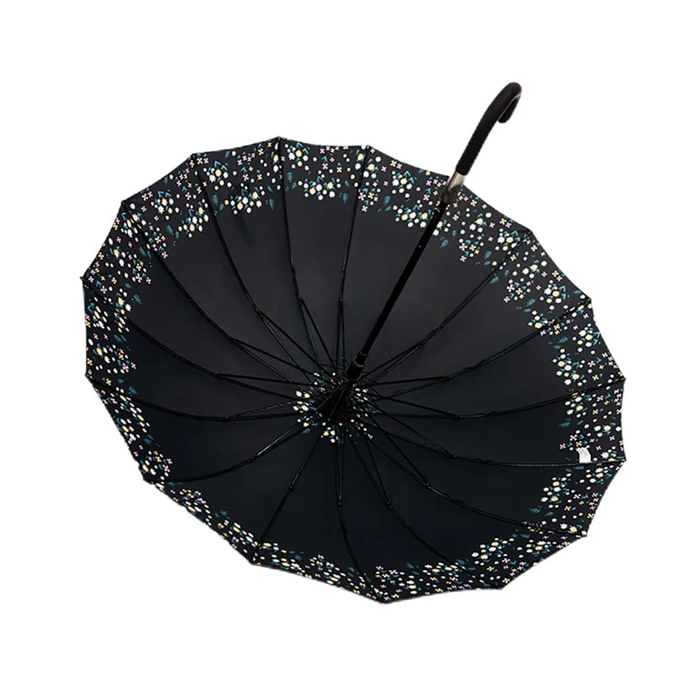 Black Floral border Style Umbrella for Teens and Adults