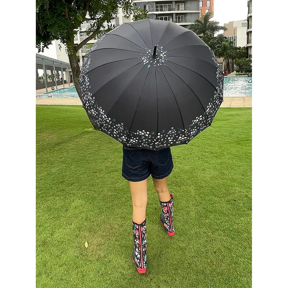 Black Floral border Style Umbrella for Teens and Adults