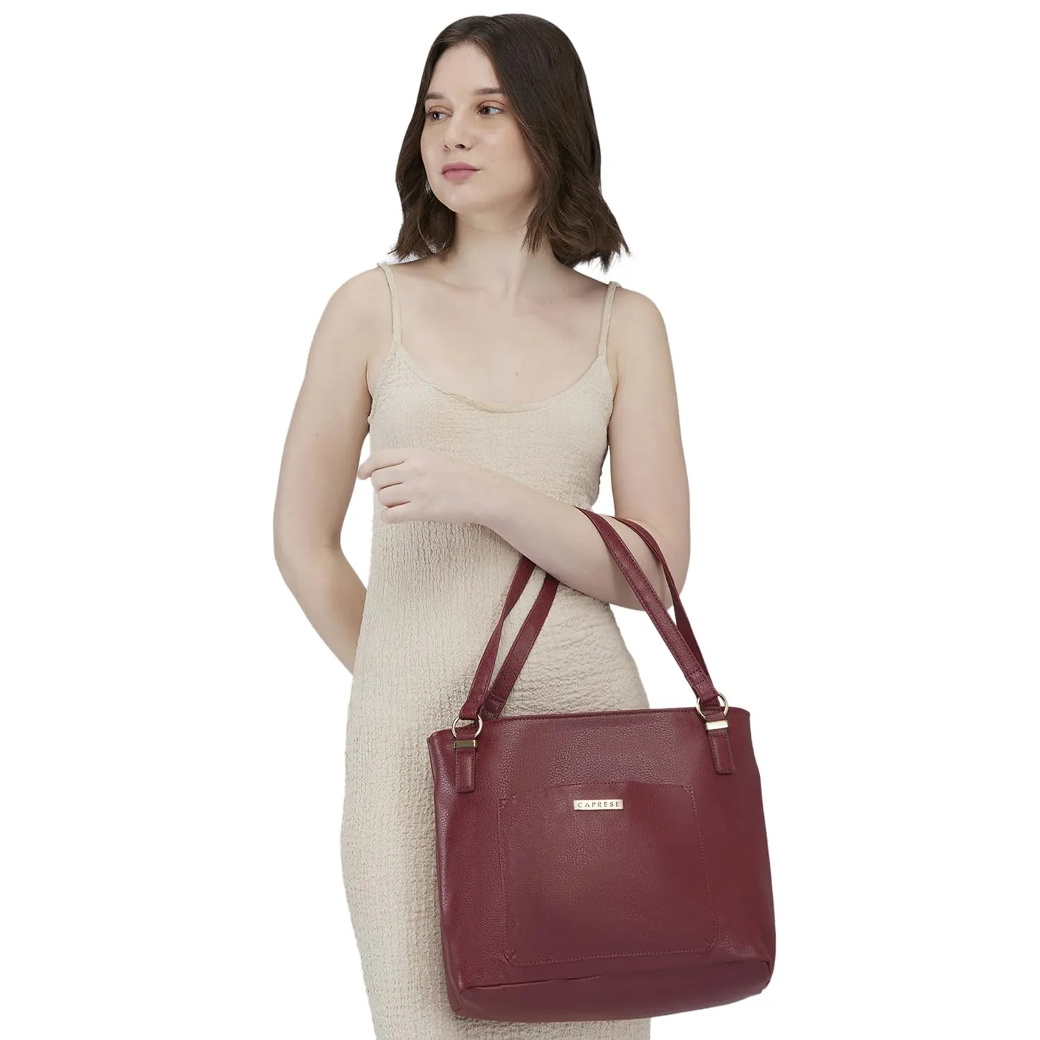 Caprese Andrea Tote Bag, Medium-Burgundy | Stylish Handbag for Women | Spacious, Versatile Office & Daily Essentials Tote | Top Zip Closure