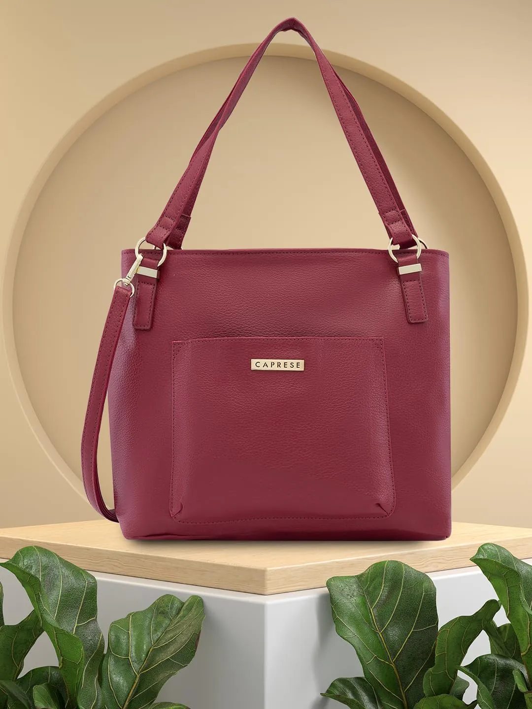 Caprese Andrea Tote Bag, Medium-Burgundy | Stylish Handbag for Women | Spacious, Versatile Office & Daily Essentials Tote | Top Zip Closure