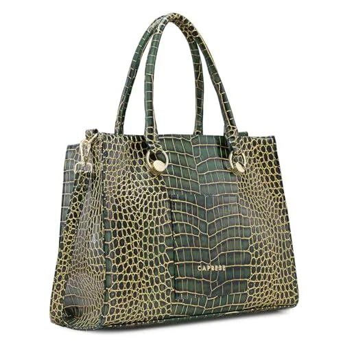 Caprese Miranda Tote Bag, Medium-Green | Stylish Handbag for Women | Spacious, Versatile Office & Daily Essentials Tote | Top Zip Closure