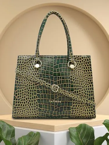 Caprese Miranda Tote Bag, Medium-Green | Stylish Handbag for Women | Spacious, Versatile Office & Daily Essentials Tote | Top Zip Closure