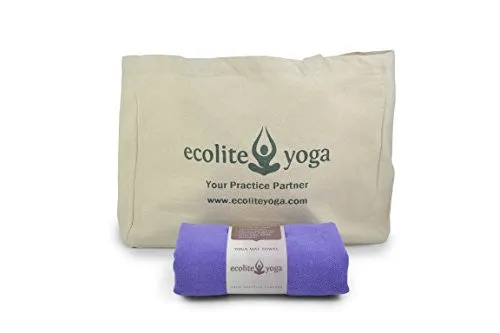 Ecolite Yoga Towel Ideal for Hot Yoga,Bikram Yoga,mat-size 24X72 Non-Slip,Skidless,Super Absorbent,Eco-Friendly,Machine Washable,100% Microfiber Yoga Mat Towel,FREE Yoga Cotton Tote Bag(Purple)