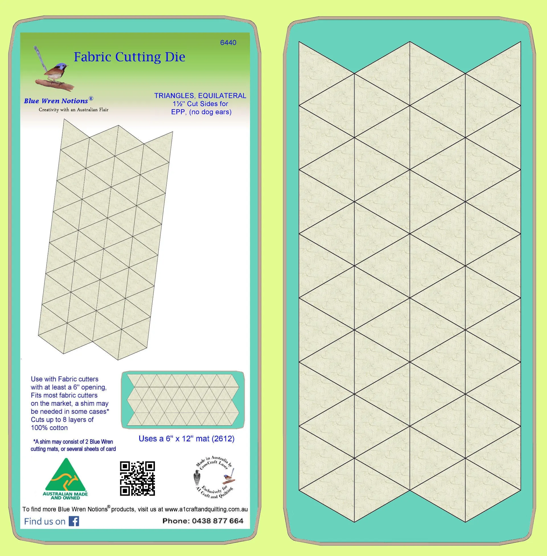 Equilateral Triangles, 1½" cut sides for EPP - 6440 - includes cutting mat