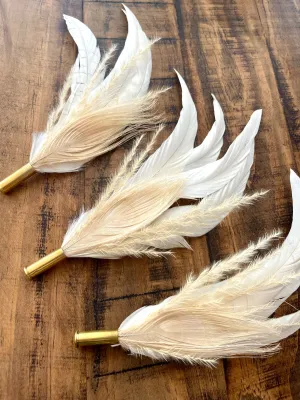 Hat Feather Clip - White w/Bleached Peacock