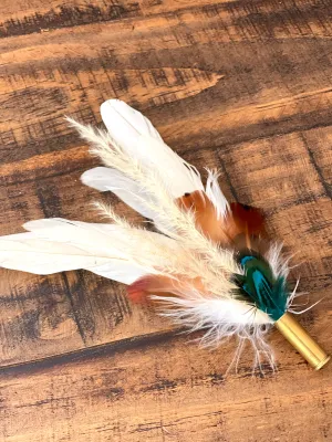 Hat Feather Clip - White w/Turquoise and Tan II