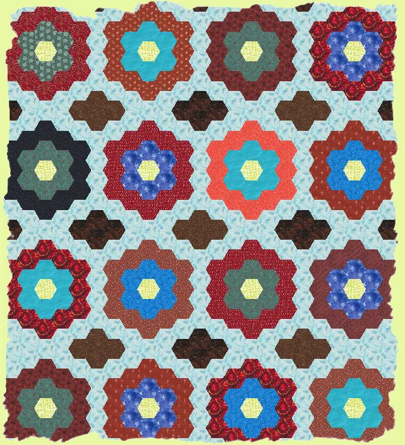 Hexagons 3/4" finished sides - 3/8"seam allowance - Paper and Fabric shapes - 6344 - includes cutting mat