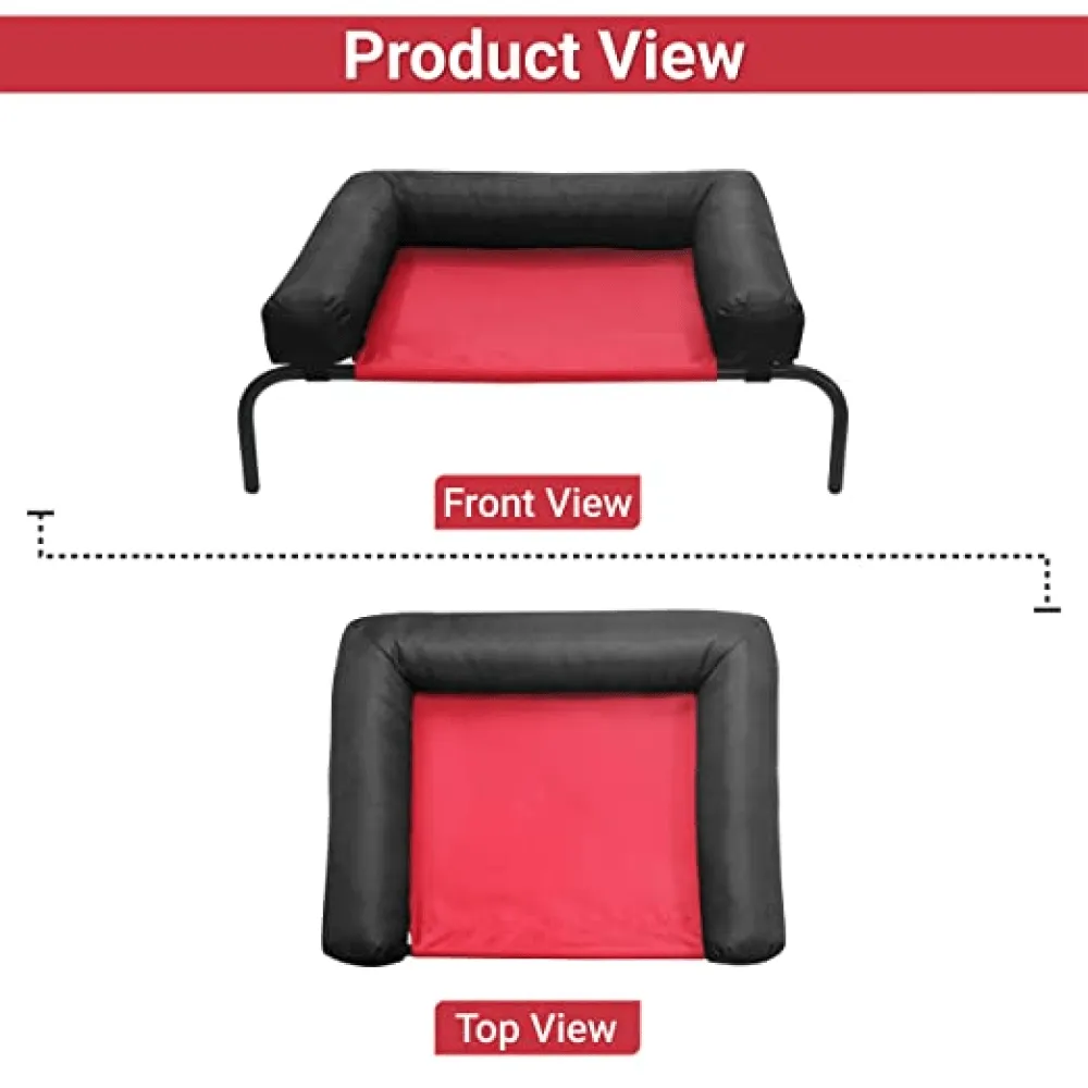 Hiputee Canvas Elevated Bed with Detachable Bolster Cushion for Dogs and Cats (Red/Black)