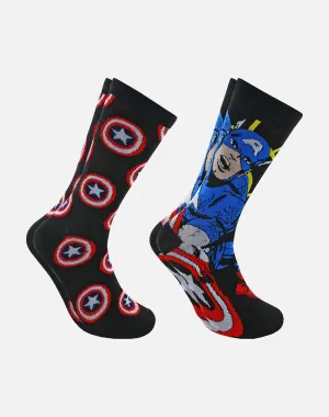 Hypnotic Hats Ltd CAPTAIN AMERICA 2-PAIR PACK SOCKS