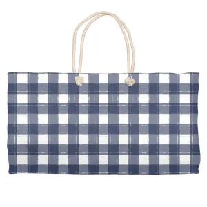 Navy Gingham Weekender Tote