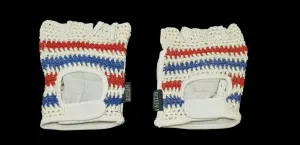 PAIR OF TRACK BIKE CROCHET LEATHER PALM CYCLE MITTS WHITE - CHOOSE SIZE: SMALL OR LARGE