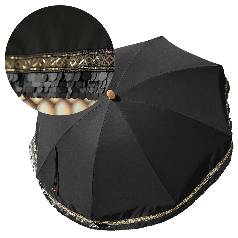 Patio Umbrella Tilt Wooden 6ft 8-Rib Black Sequin