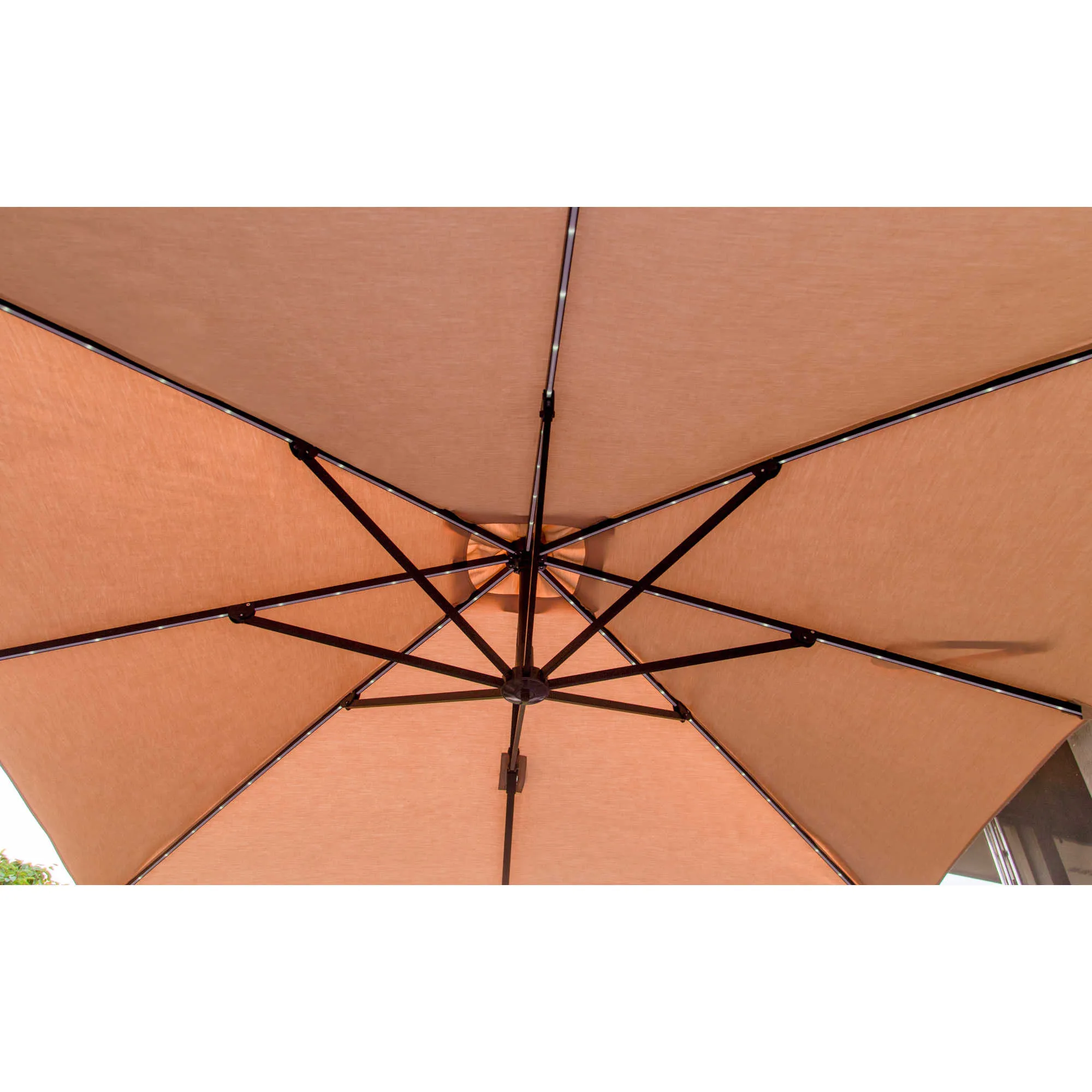 Santorini Fiesta 10-ft Square Cantilever Umbrella with Solar Lights in Sunbrella Acrylic Fabric