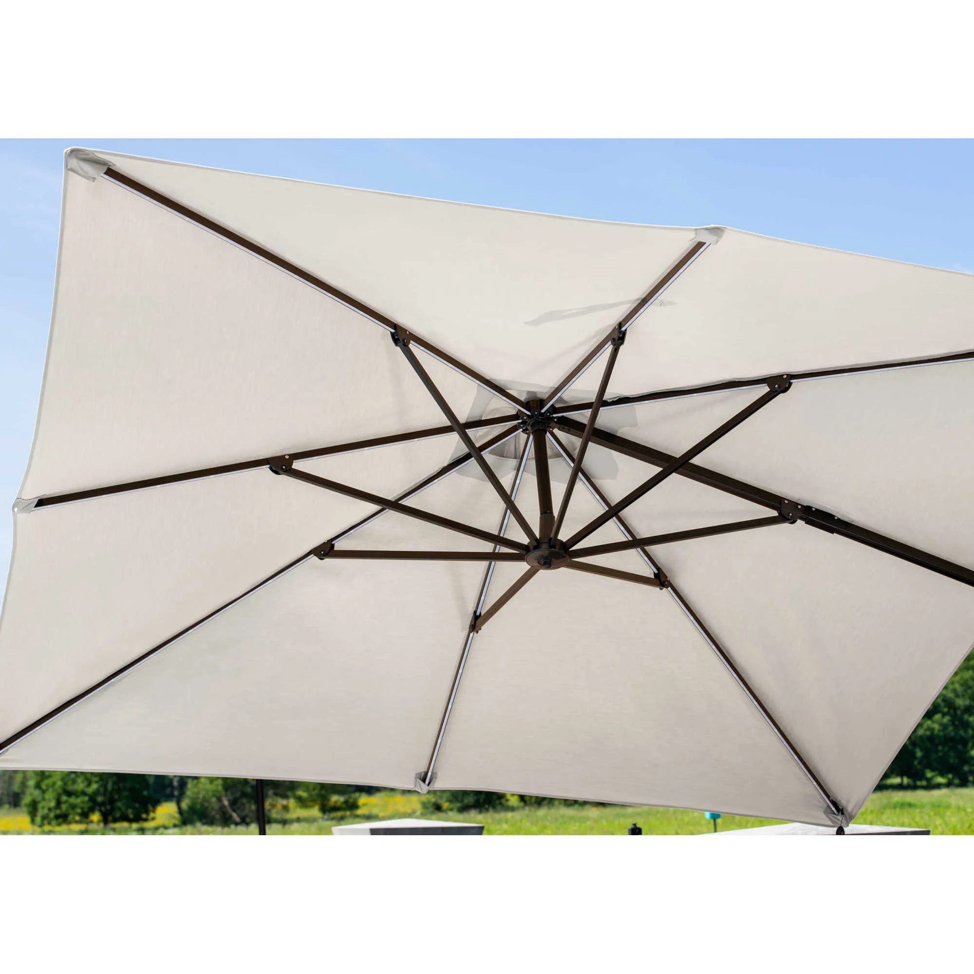 Santorini Fiesta 10-ft Square Cantilever Umbrella with Solar Lights in Sunbrella Acrylic Fabric