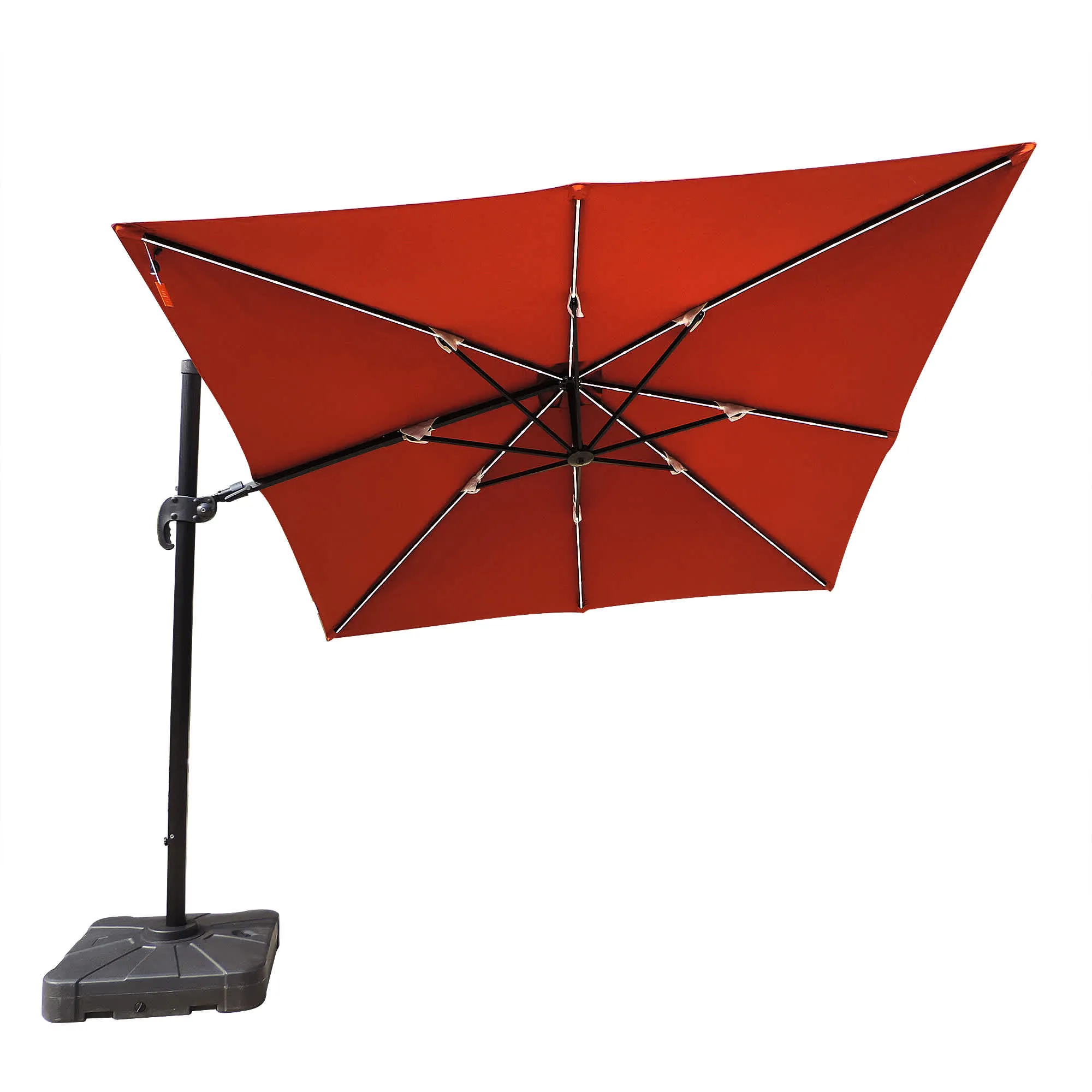 Santorini Fiesta 10-ft Square Cantilever Umbrella with Solar Lights in Sunbrella Acrylic Fabric