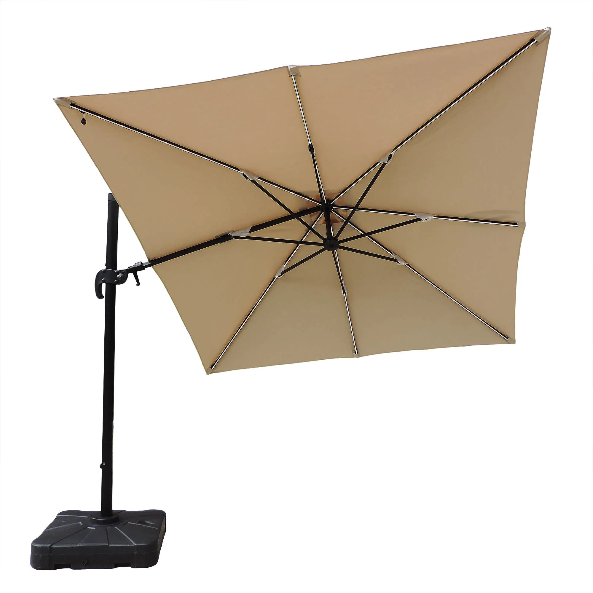 Santorini Fiesta 10-ft Square Cantilever Umbrella with Solar Lights in Sunbrella Acrylic Fabric