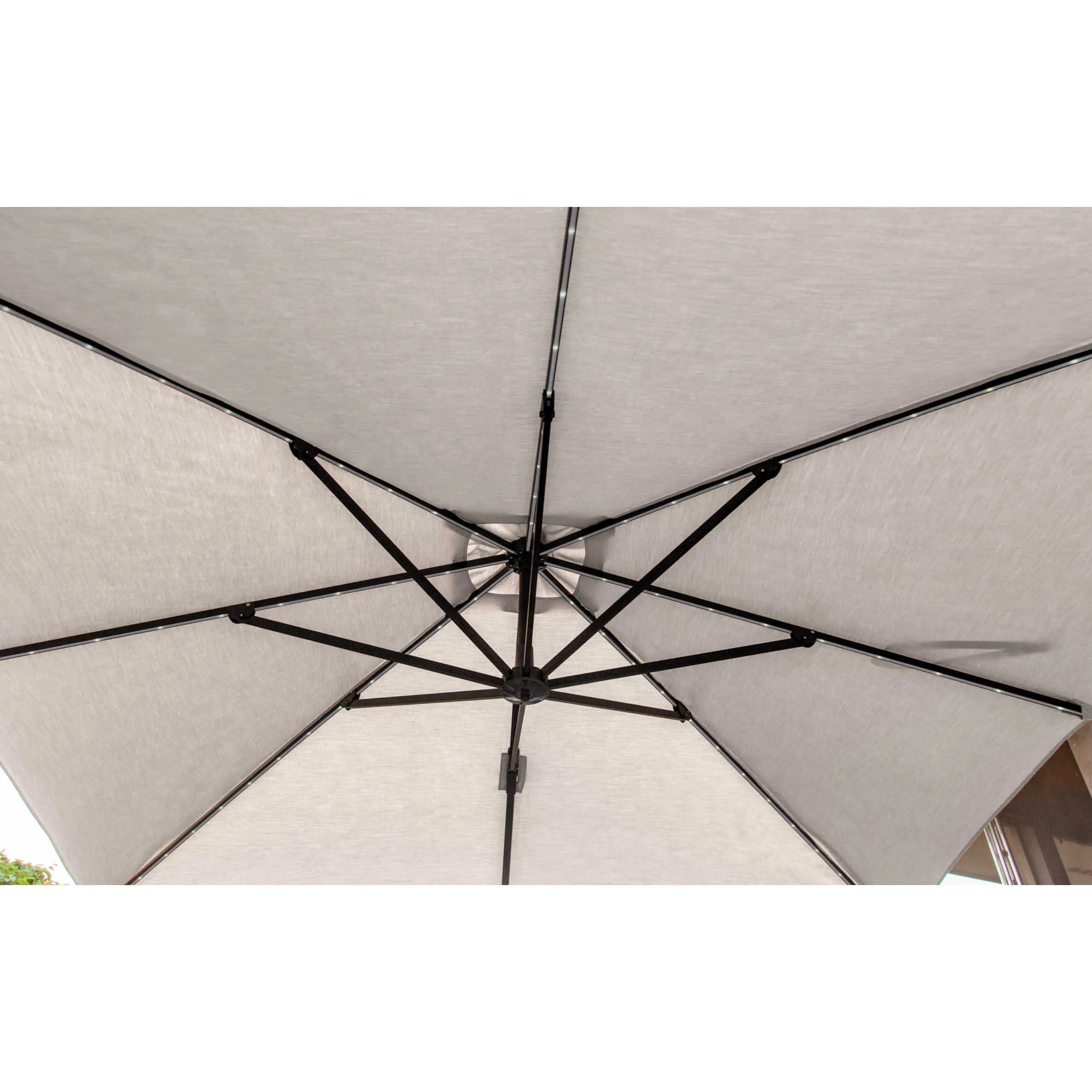 Santorini Fiesta 10-ft Square Cantilever Umbrella with Solar Lights in Sunbrella Acrylic Fabric