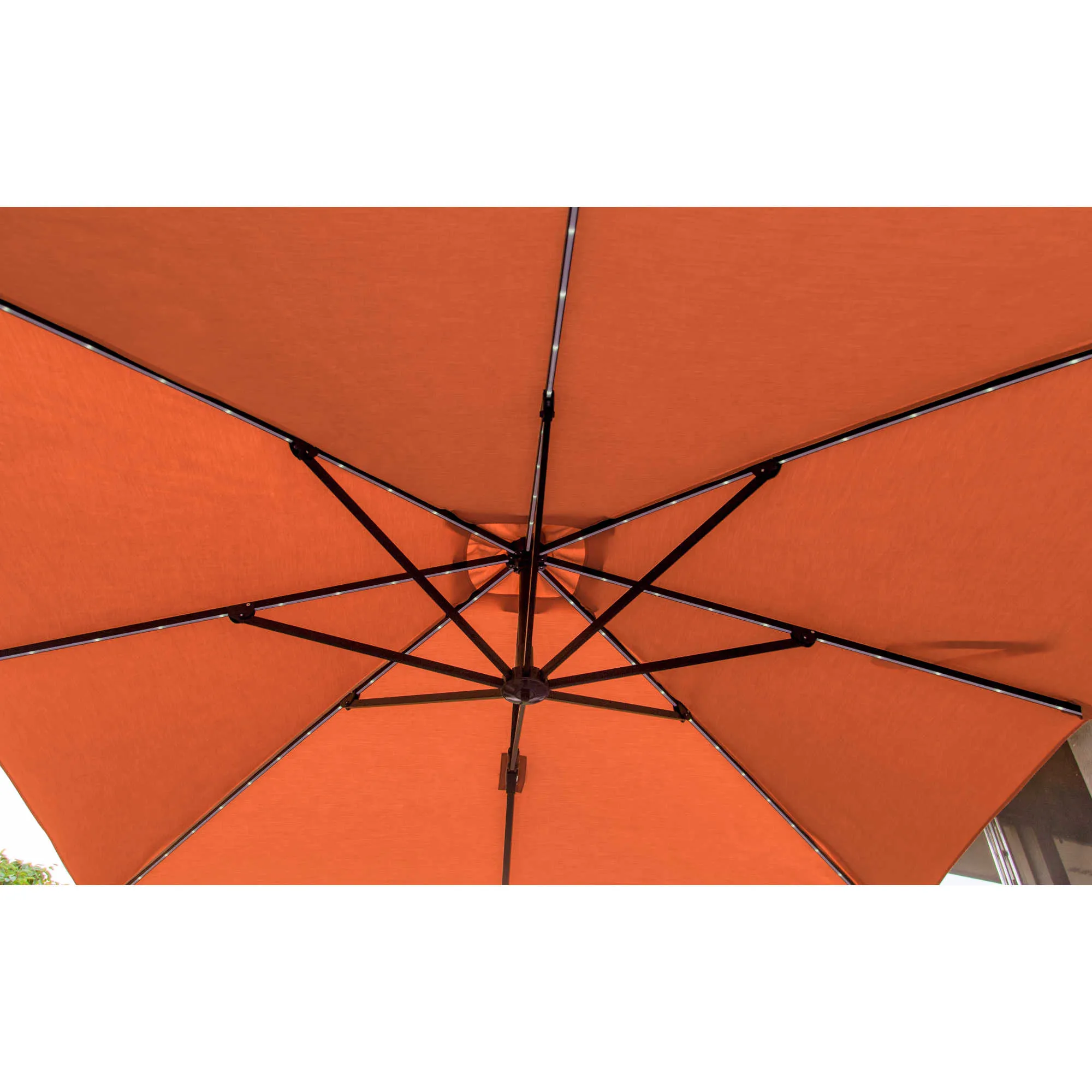 Santorini Fiesta 10-ft Square Cantilever Umbrella with Solar Lights in Sunbrella Acrylic Fabric