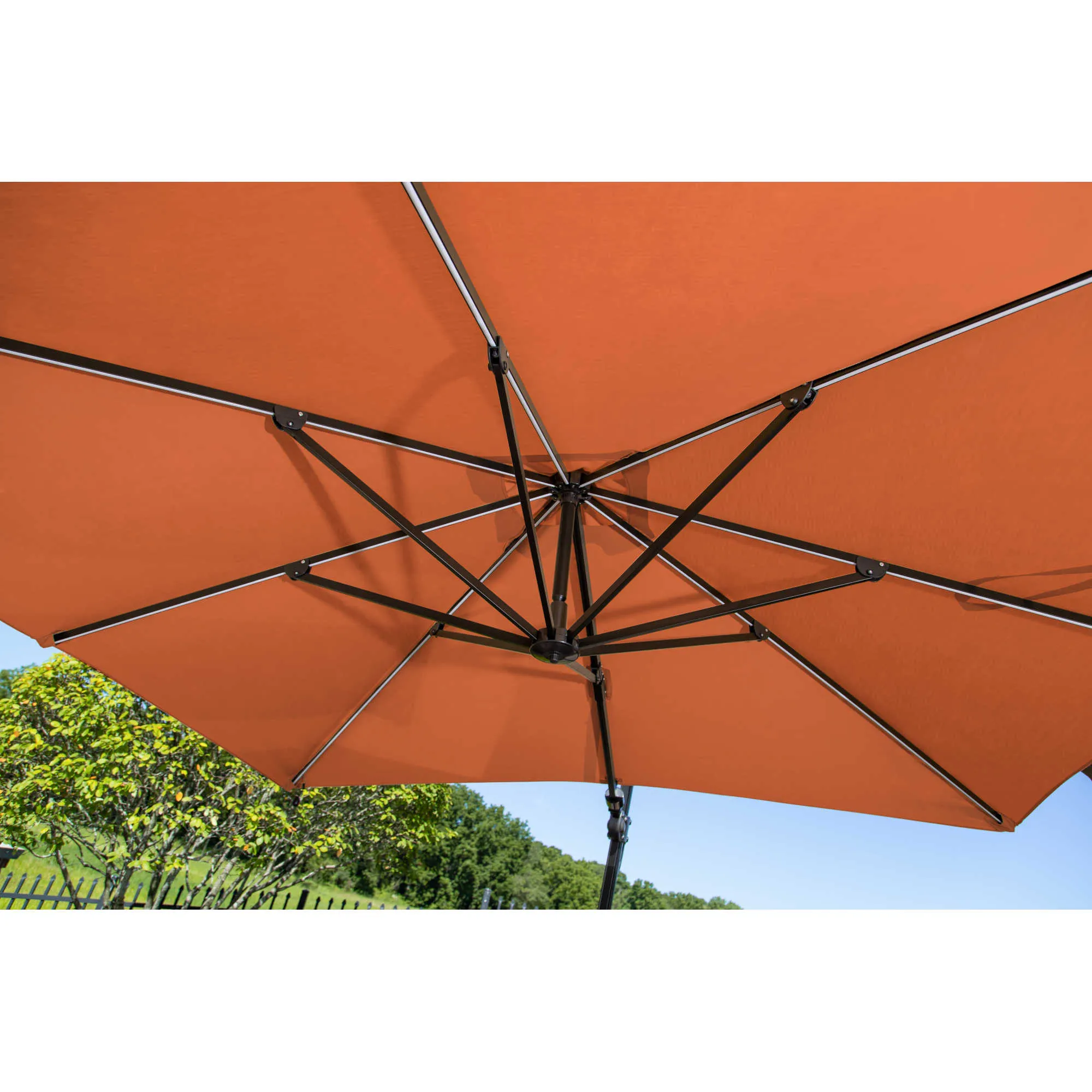 Santorini Fiesta 10-ft Square Cantilever Umbrella with Solar Lights in Sunbrella Acrylic Fabric