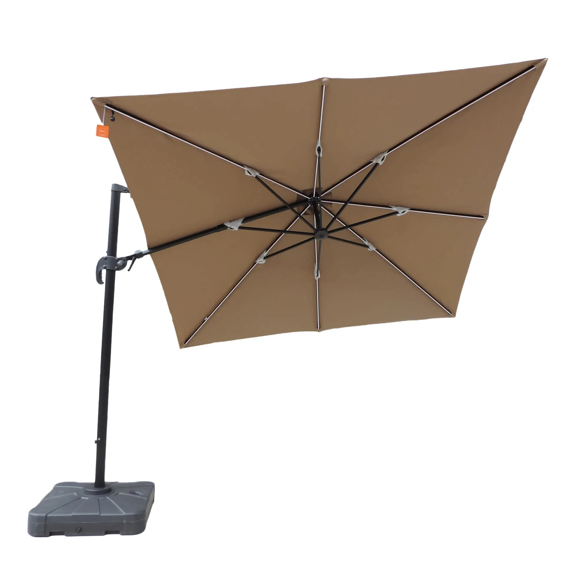 Santorini Fiesta 10-ft Square Cantilever Umbrella with Solar Lights in Sunbrella Acrylic Fabric