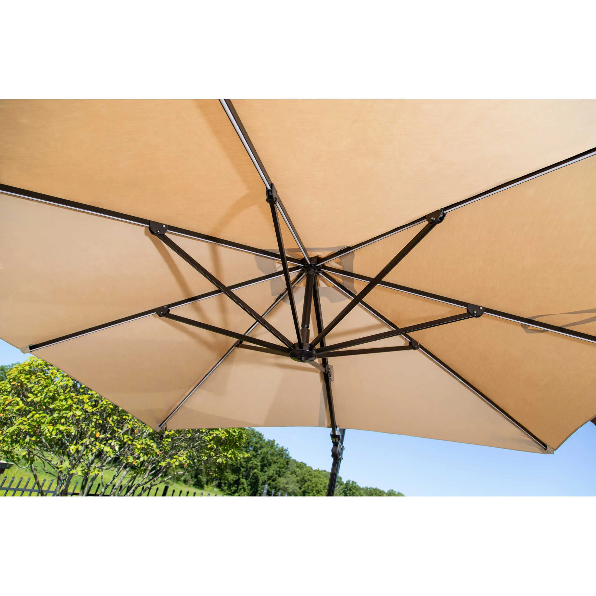 Santorini Fiesta 10-ft Square Cantilever Umbrella with Solar Lights in Sunbrella Acrylic Fabric