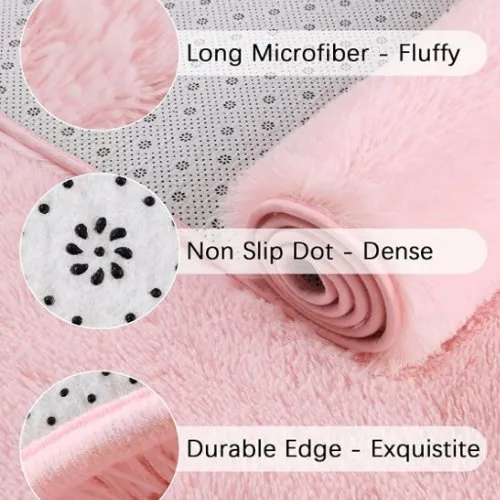 Set of 3pcs Plush Bathroom Bath Mat Anti Slip, Light Pink Color.