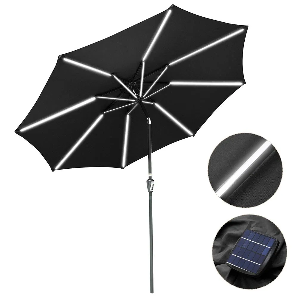 Solar Patio Umbrella with Light Tubes Tilt Metal 10ft 8-Rib