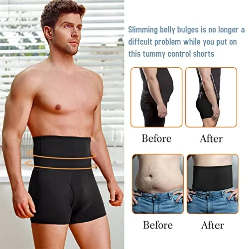 TAILONG Men Tummy Control Shorts High Waist Slimming Underwear Body Shaper Seamless Belly Girdle Boxer Briefs (Black with Fly, XL)