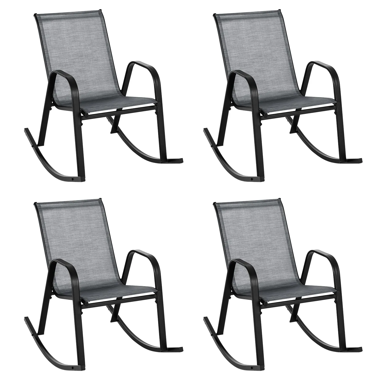 Tangkula Patio Rocking Chair Set of 2/4, Outdoor Ergonomic Rockers with Breathable Fabric Seat