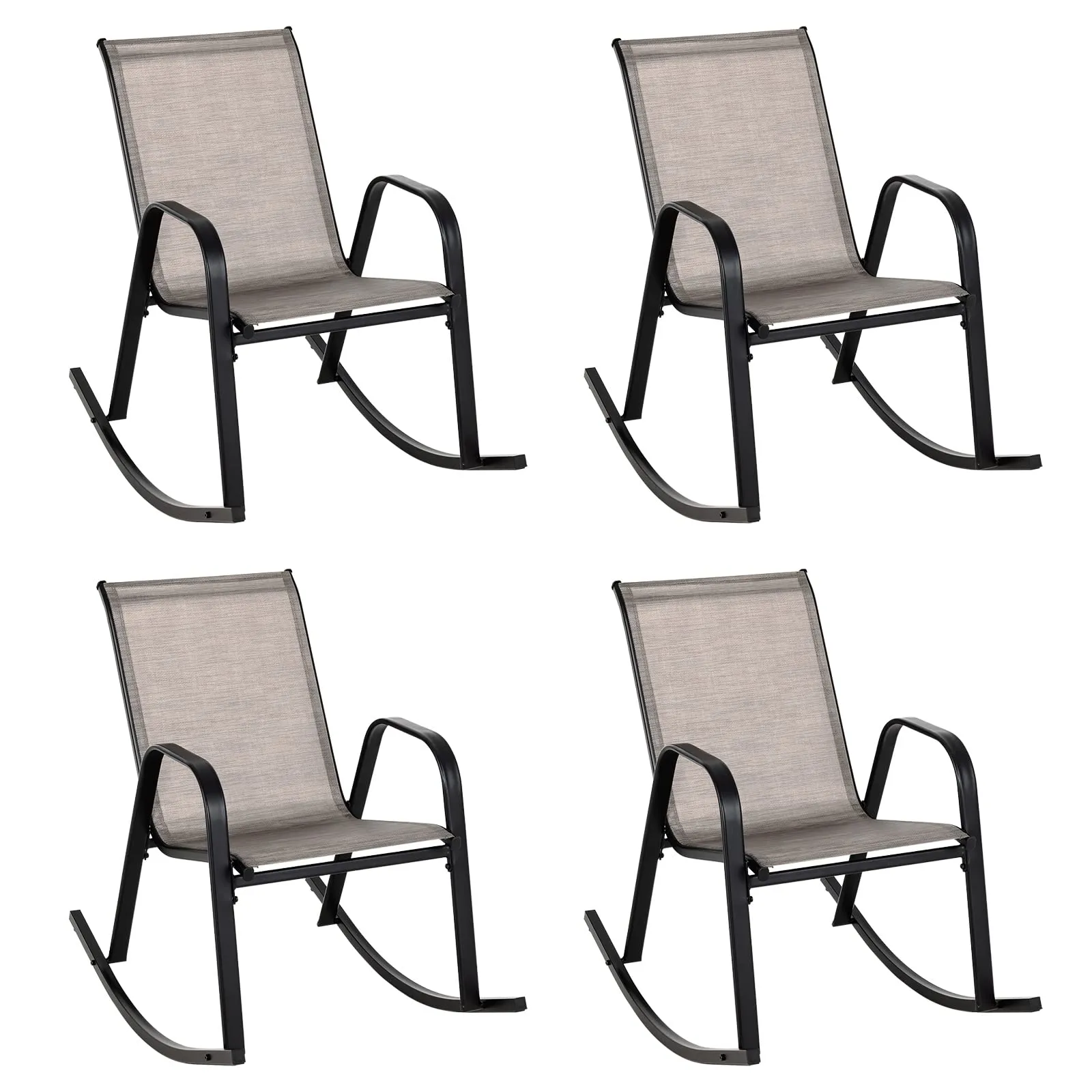 Tangkula Patio Rocking Chair Set of 2/4, Outdoor Ergonomic Rockers with Breathable Fabric Seat