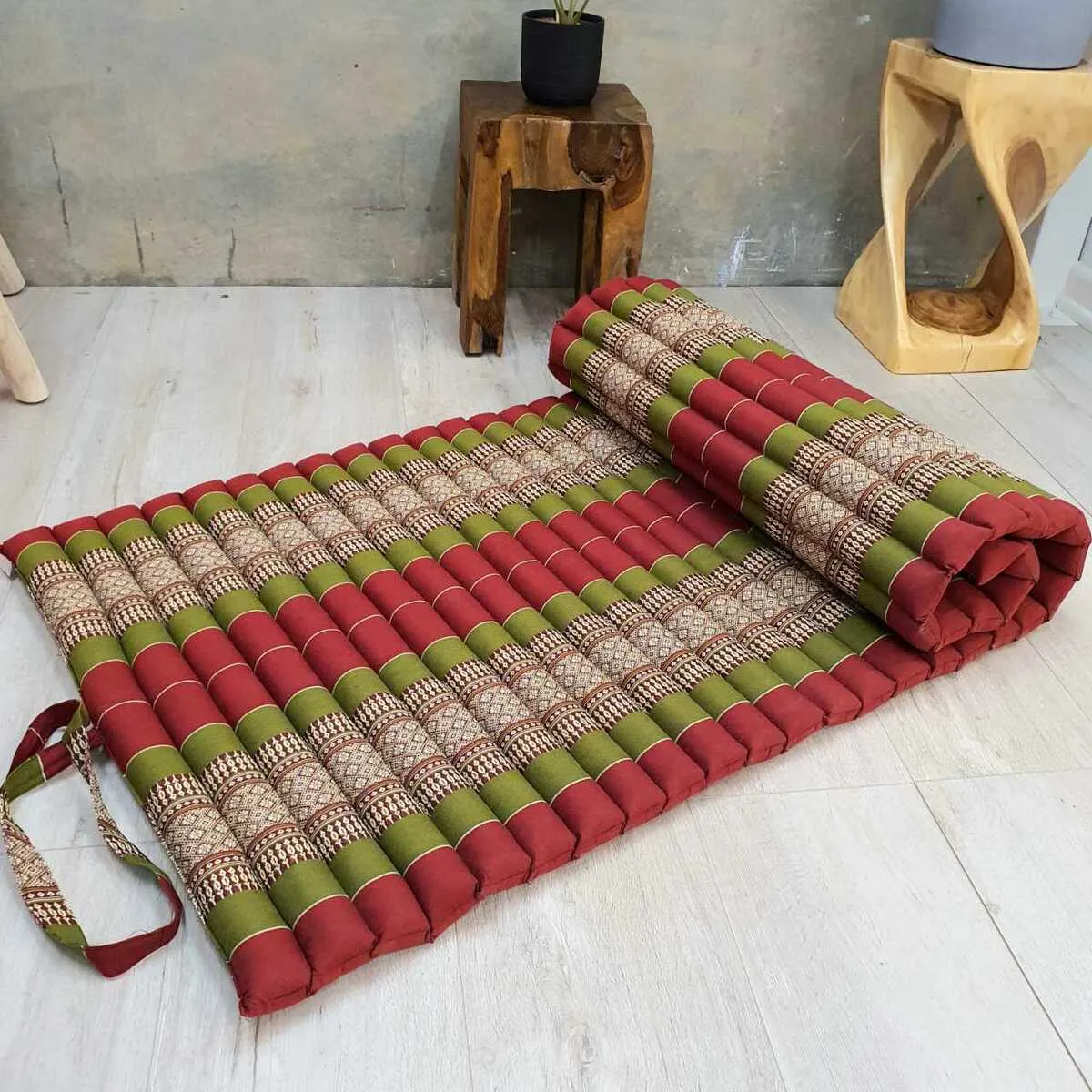 Thai kapok cushion Day bed Roll Up Mattress Foldout Mat for camping or motorbike trips in comfort Natural Kapok Filled Red Blue Green dark red options